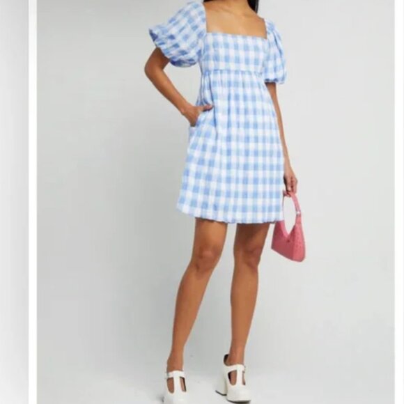 Kourt Blue Gingham Babydoll Dress - Picture 2 of 7